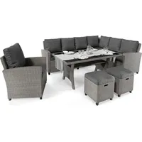 di volio Gartenmöbel-Set ROSSANO, Terrassenmöbel Lounge Set aus Polyrattan - Ecksofa, Tisch, Sessel & 2 Hockern, wetterfeste & langlebige Sitzgruppe - Grau