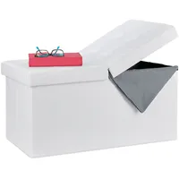 Relaxdays Sitzbank Truhenbank Weiß 110 x 40 x 48 cm