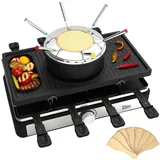 Zilan Raclette Grill mit Fondue Set | 8-Personen Tischgrill | Mit kombinierter Grillfläche Naturgrillstein und Grillplatte 1.400 Watt