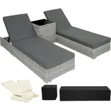 Tectake tectake® 2er Set Rattan Sonnenliegen mit Aluminiumgestell, und Tisch inkl. Schutzhülle