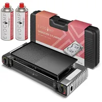 evocamp Gaskocher 2-flammig mit Piezozündung mit 2 Gaskartuschen MSF-1a