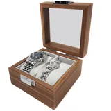 Yudu Uhrenbox Uhrenkoffer Schmuckkoffer Schmuckkasten mit Glasdeckel für 2 Uhren