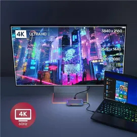 UNITEK Hub USB-C, HDMI 2.0, RJ45, 3,5 mm, 100 W, 10 Gbit/s - Grau