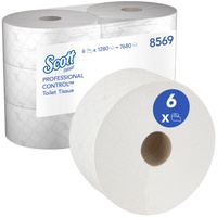 Scott Control Einzelblatt-Toilettenpapier mit Zentralentnahme 8569 – 2-lagiges Toilettenpapier – 6 Packungen x 1.280 Blatt (insges. 7.680)