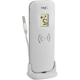 TFA Dostmann Temperatursender, 30.3255.02, mit wasserdichten, Kabelfühler für TFA Funk-Wetterstationen/-Thermometer, Kanal 1-3, weiß