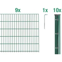 GAH Alberts Alberts Doppelstabmattenzaun als Zaun-Komplettset (20 tlg.) kunststoffbeschichtet, grün Höhe 2,43 m Länge 22,5 m - Grün