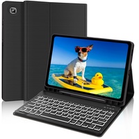 AVNICUD Tastatur Hülle für Samsung Galaxy Tab S6 Lite 10.4 Zoll 2022/2020 SM-P610/P613/P615/P619 - TPU Rückseite Case mit Stifthalter, 7 Backlightfarben Bluetooth Deutsche Keyboard QWERTZ, Schwarz