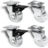 PRIOstahl Möbelrollen Transparente Rollen 50mm 2x Lenkrollen + 2x Bremsrollen