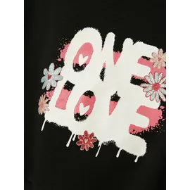 NAME IT Kapuzensweatshirt NAME IT "NKFKORY LS CROP BOXY SWE WH BRU PS NOOS", Mädchen, Gr. 146/152, schwarz, Sweatware, Obermaterial: 60% Baumwolle, 40% Polyester, bedruckt, relaxed fit normal, ohne Ausschnitt, Rippbündchen, Sweatshirts