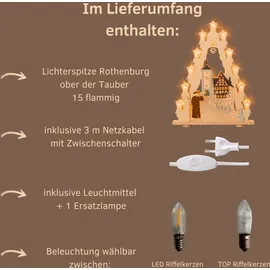 Weigla LED Lichterspitze/Schwibbogen"Rothenburg ob der Tauber" 15 flammig Erzgebirge garantiert