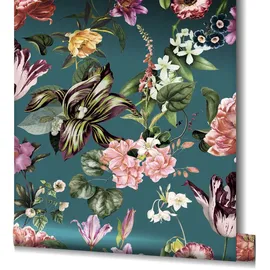 Marburg Vliestapete MARBURG "Tapete Floral Leaf", bunt (grau,blau,grün), B:0,53m H:0,01m L:10,05m, Vlies, Tapeten, moderne Vliestapete für Wohnzimmer Schlafzimmer Küche