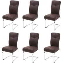 Mendler 6er-Set Esszimmerstuhl HWC-G56, Küchenstuhl Freischwinger Stuhl, Textil Wildleder-Optik ~ braun