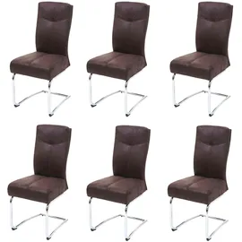 Mendler 6er-Set Esszimmerstuhl HWC-G56, Küchenstuhl Freischwinger Stuhl, Textil Wildleder-Optik ~ braun