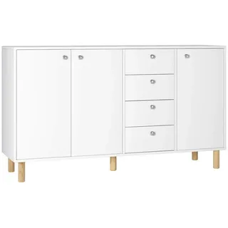 Homfa Sideboard 140cm breit Sideboard, mit 3 Türen und 4 Schubladen, weiß, 140x40x80cm weiß