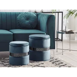 Beliani Pouf mit Stauraum 2er Set DORIS Samtstoff Blau