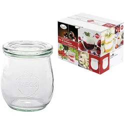 WECK Rundrandglas Einkochwelt Vor-und Nachspeisen Tulpe 220 ml 12er Karton mit D...