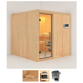 KARIBU Sauna »Romina«, (Set), 9-kW-Ofen mit externer Steuerung, beige