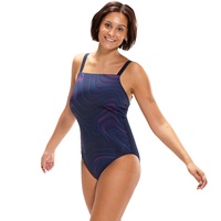 Speedo Damen Shaping AmberGlow Printed 1 Piece Badeanzug, Marineblau/Deep Plum, 34