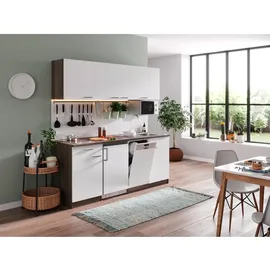 Respekta Küchenzeile Oliver 195 cm E-Geräte Glaskeramikkochfeld Mikrowelle weiß/eiche york nachbildung
