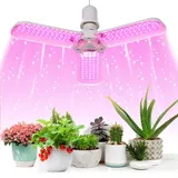 MUPOO Pflanzenlampe LED Vollspektrum Pflanzenlicht für Zimmerpflanzen,LED Wachstumslichter, Pflanzenleuchte, E26/E27 Sockel, 2/3/ 4 Blätter klappbar rosa 30W