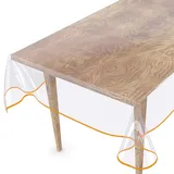ANRO Tischdecke Transparent abwaschbar Durchsichtig Folie mit Saum in Orange Glasklar Tischfolie Tischschutz PVC Schutzdecke wasserabweisend 140x140cm 0,5mm