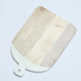 GAUMENKICK Schneidebrett Vesperbrett Mangoholz Marmor braun weiß Servierbrett 30cm