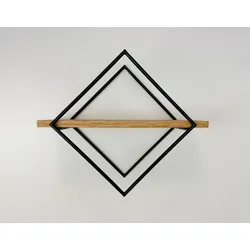Wandregal ANDAS "Aken", schwarz (natur, schwarz), B:50cm H:42cm, Regale, Aus Metall mt Ablagefäche aus massiver Eiche