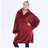 Wohndecke Kuschelpullover Tragbare Decke,Hoodie Decke mit Ärmeln & Tasche, Jibenhome, Übergroße,für Teenager, Herren, Damen rot