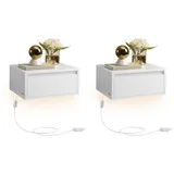 VASAGLE Nachttisch (2-St., 2er Set), hängend, Leuchte mit 3 Farben, schwebendes Wandregal, Schublade