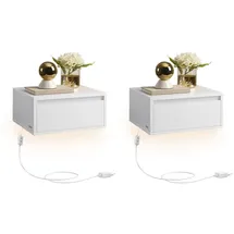 VASAGLE Nachttisch (2-St., 2er Set), hängend, Leuchte mit 3 Farben, schwebendes Wandregal, Schublade