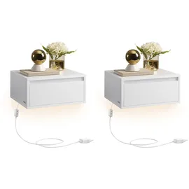 VASAGLE Nachttisch (2-St., 2er Set), hängend, Leuchte mit 3 Farben, schwebendes Wandregal, Schublade