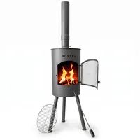 BonFeu BonGiano SP Terrassenofen Schwarz – Multifunktionaler Gartenkamin mit Grillrost, Deckel & Funkenschutz, H 142 cm, Ø 30 cm – 2-in-1 Outdoor-Kamin & Grill aus robustem Stahl