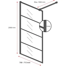 Badplaats Essos Walk-In-Dusche 70 x 200 cm Schwarz