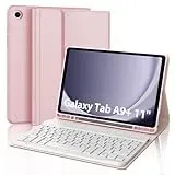 SENGBIRCH Tastatur Hülle für Samsung Galaxy Tab A9 Plus 11'' 2023 - QWERTZ Deutsche Tastatur Abnehmbare Bluetooth Wireless Tastatur für Galaxy Tab A9+ 11'' 2023 (SM-X210/X216/X218), Hellrosa