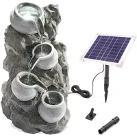 esotec Solar Felsen Kaskadenbrunnen, Akku, LED, Gartenliebhaber Geschenk, freistehender Springbrunnen, Gartenbrunnen Wasserspiel, Katzenbrunnen Zierbrunnen, dunkelgrau, H=30cm, außen, 101322