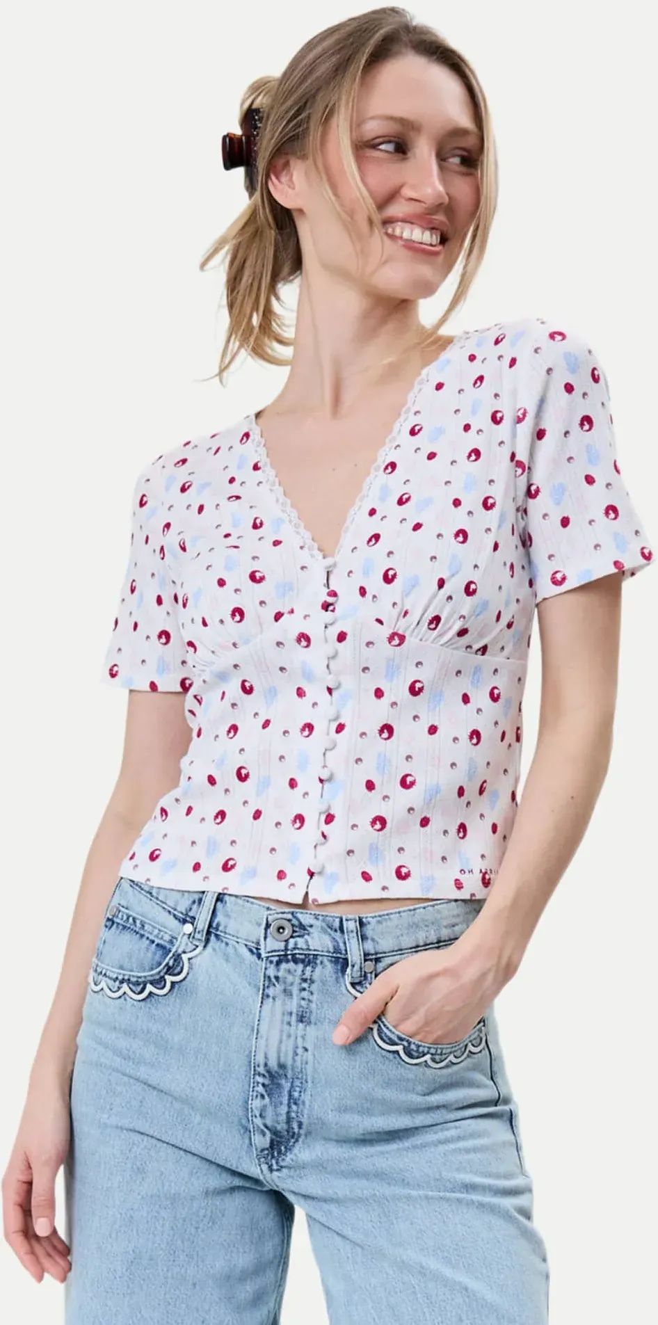 T-Shirt mit Knopfleiste Vivanne Weiß XL