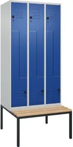 C+P Z-Spind Classic PLUS, Bank, 6 Fächer, 2120x900x815mm, 7035/5010 Verschluss Sicherheits-Drehriegel Sitzbanktyp untergebaut Material Sitzfläche Buche-Hartholz