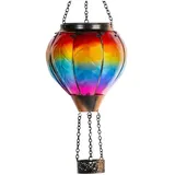 Solar Heißluftballon Laterne, Garten Ornamente Outdoor, Heißluftballon Solar Laterne, Wasserdichtes Licht mit Kerzenhalter Flackernde Flamme Hängende Gartenleuchte für Garten Dekor (#1)