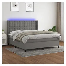 vidaXL Boxspringbett mit Matratze & LED Dunkelgrau 180x200 cm Stoff