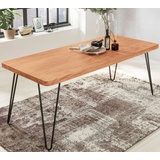 FineBuy Massiver Esstisch HARLEM Akazie Massiv Holz, Esszimmertisch Massivholz mit Design Metall Beinen, Holztisch Tisch Esszimmer, Küchentisch - Braun