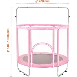 Vevor Kindertrampolin Trampolin Mini Freizeittrampolin 147 cm für Kleinkinder einstellbar mit Sicherheitsnetz & Basketballkorb, Geburtstagsgeschenk Weihnachtsspielzeug für Kinder ab 3 Jahren Rosa