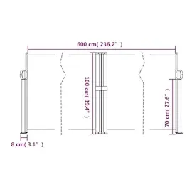 vidaXL Seitenmarkise 100 x 600 cm Schwarz Polyester