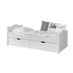 TiCAA Einzelbett Leni 100 x 200 cm Kiefer weiß mit 2 Schubladen, 100x200 cm