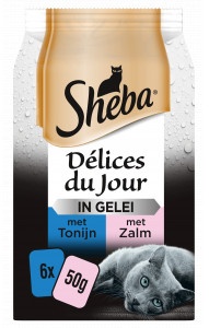 Sheba Délices du Jour met tonijn/zalm in gelei kattenvoer (6 x 50 g)  Per 3