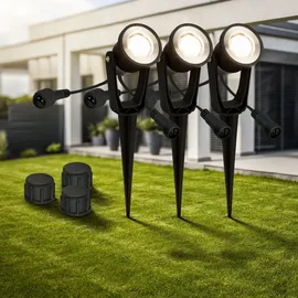 Briloner Connect to Shine 3er Set LED Strahler mit Erdspieß, Erweiterungsset, IP65 warmweißes Licht, Schwarz 5 cm