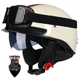 Halbschalenhelm Motorradhelm mit ABS-Schale ECE-zertifizierter Schnellverschluss und abnehmbarem Visier für Erwachsene | Chopper Helm, Mofa Helm Retro, JetHelm Halbhelm für Scooter