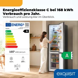 Exquisit KGC380-115-NF-040A Kühl-Gefrierkombination (377 l, 2005 mm hoch, Silber)