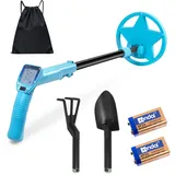 Metalldetektor Kinder, Hochpräziser Metalldetektoren mit LCD-Display, IP68 Wasserdichter und Leichter Metalldetektor für Kinder, Verstellbarer Metalldetektor mit Batterien, Schaufel, Rechen, Rucksack