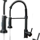 klarwerk KLARWERK® Bernd | Gastronomie Armatur Schwarz mit Feder | Edelstahl Flex Wasserhahn Küche | Mischbatterie 360° drehbar | Niederdruck 3 Anschlüsse