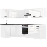 Belini Küchenzeile Küchenblock Küche L-Form JANET Küchenmöbel mit Griffe, Einbauküche ohne Elektrogeräten mit Hängeschränke und Unterschr...